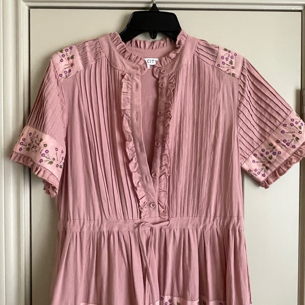Ivy City Co Dusty Rose Cherry Blossom Ribbon Midi Dress - Picture 4 of 5